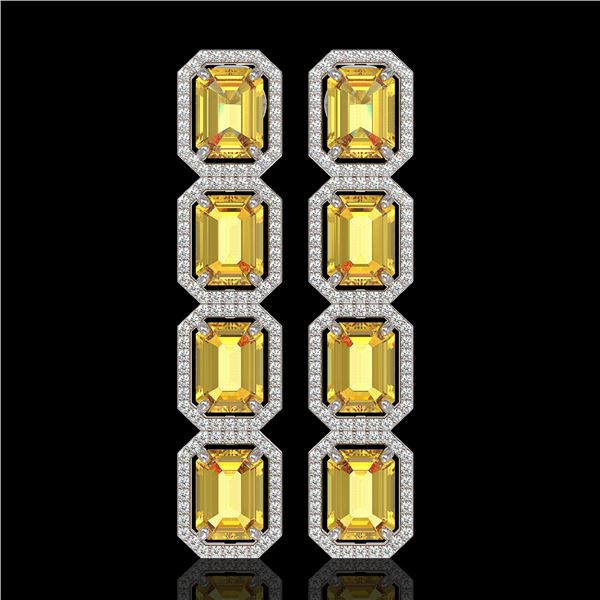 18.64 ctw Fancy Citrine & Diamond Micro Pave Halo Earrings 10k White Gold - REF-184N2F
