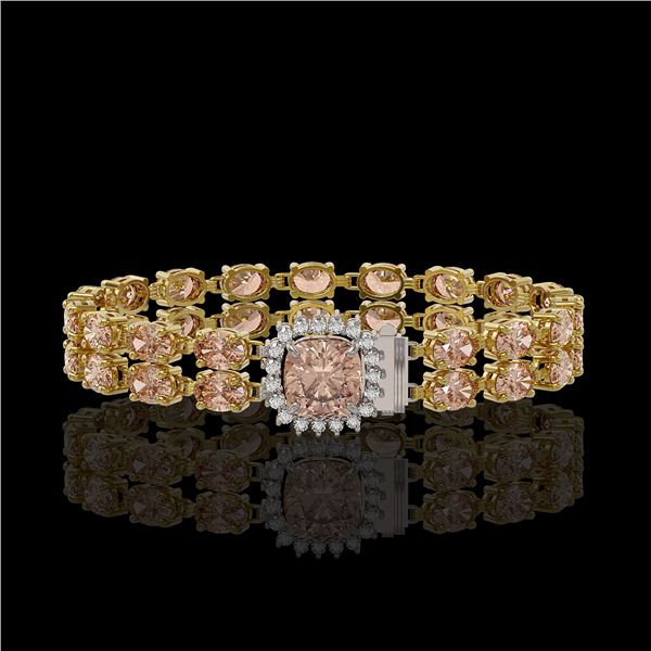 16.93 ctw Morganite & Diamond Bracelet 14K Yellow Gold - REF-245F5M