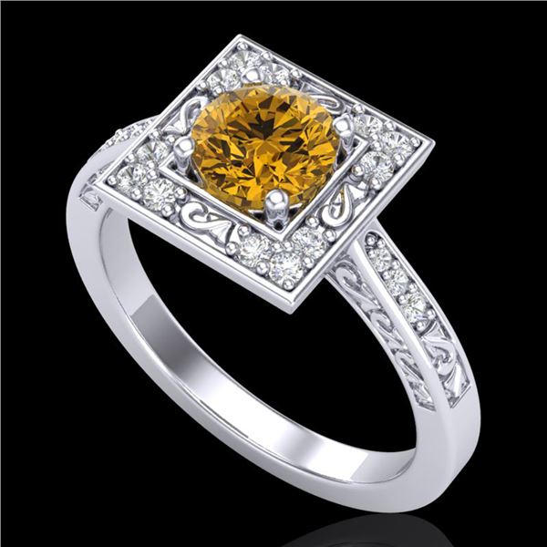 1.1 ctw Intense Fancy Yellow Diamond Art Deco Ring 18k White Gold - REF-169Y3X
