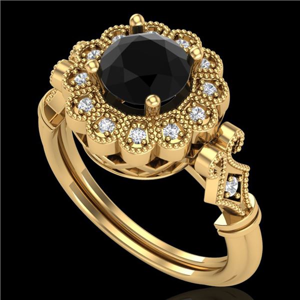 1.2 ctw Fancy Black Diamond Engagment Art Deco Ring 18k Yellow Gold - REF-107R3K