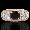 Image 2 : 2.51 ctw Fancy Black Diamond Art Deco 3 Stone Ring 18k Rose Gold - REF-309Y3X