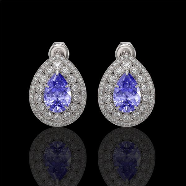 8.54 ctw Tanzanite & Diamond Victorian Earrings 14K White Gold - REF-436M4G