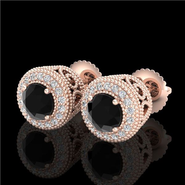 1.55 ctw Fancy Black Diamond Art Deco Stud Earrings 18k Rose Gold - REF-103A6N