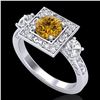Image 1 : 1.55 ctw Intense Fancy Yellow Diamond Art Deco Ring 18k White Gold - REF-178A2N