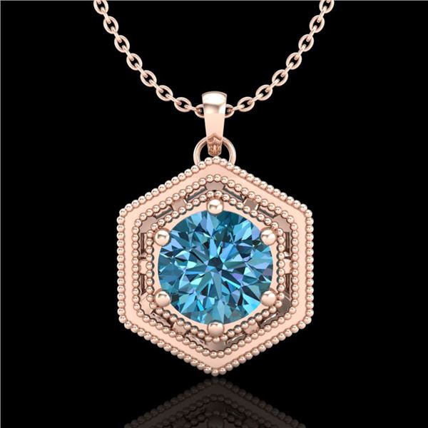 0.76 ctw Fancy Intense Blue Diamond Art Deco Necklace 18k Rose Gold - REF-103G6W