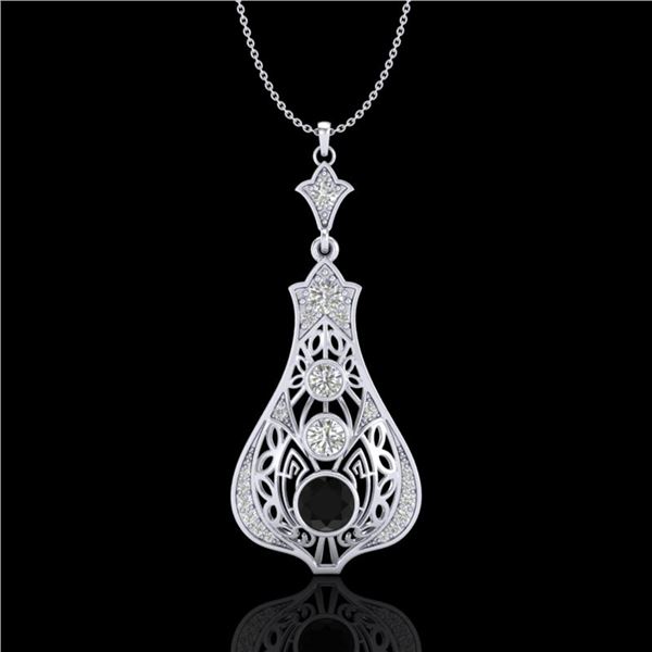 1.75 ctw Fancy Black Diamond Art Deco Stud Necklace 18k White Gold - REF-172F8M