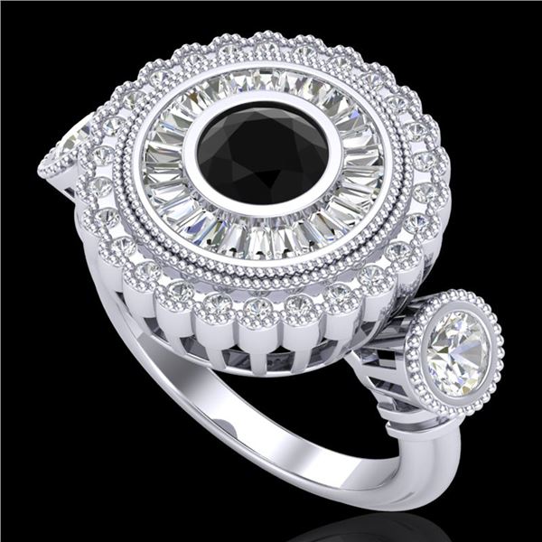 2.62 ctw Fancy Black Diamond Art Deco 3 Stone Ring 18k White Gold - REF-254N5F