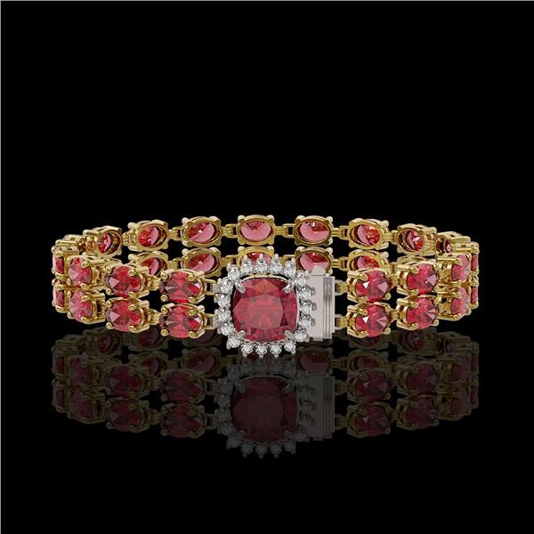 17.35 ctw Tourmaline & Diamond Bracelet 14K Yellow Gold - REF-245G5W