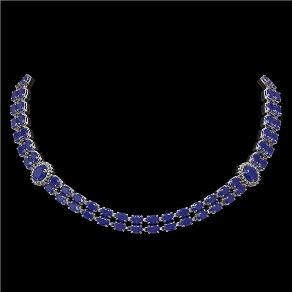 43.13 ctw Sapphire & Diamond Necklace 14K White Gold - REF-527R3K