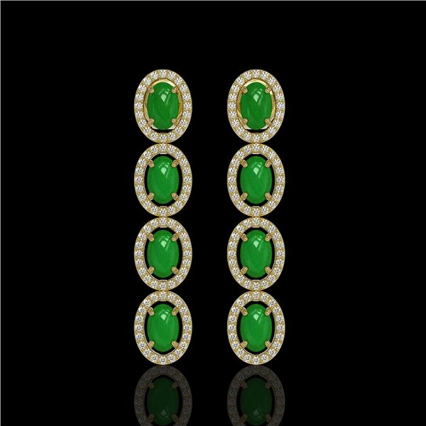 6.44 ctw Jade & Diamond Micro Pave Halo Earrings 10k Yellow Gold - REF-103W6H