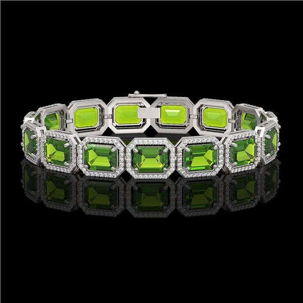 33.37 ctw Peridot & Diamond Micro Pave Halo Bracelet 10k White Gold - REF-405R5K