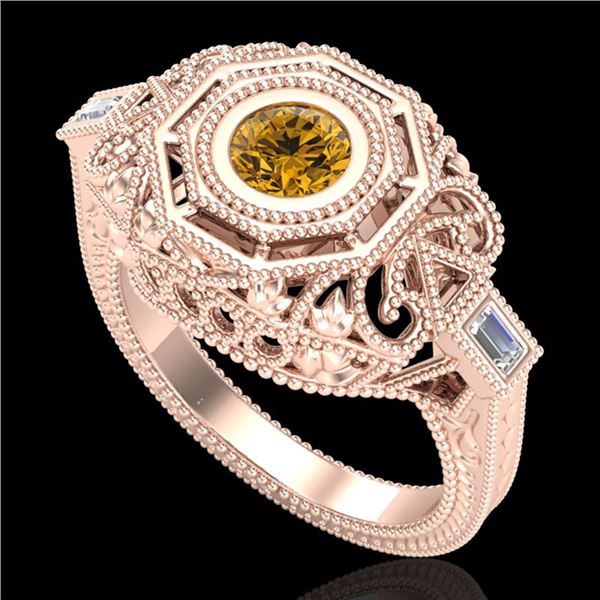 0.75 ctw Intense Fancy Yellow Diamond Art Deco Ring 18k Rose Gold - REF-227N3F