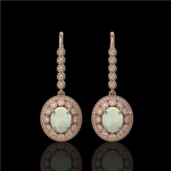 7.81 ctw Certified Opal & Diamond Victorian Earrings 14K Rose Gold - REF-256W8H