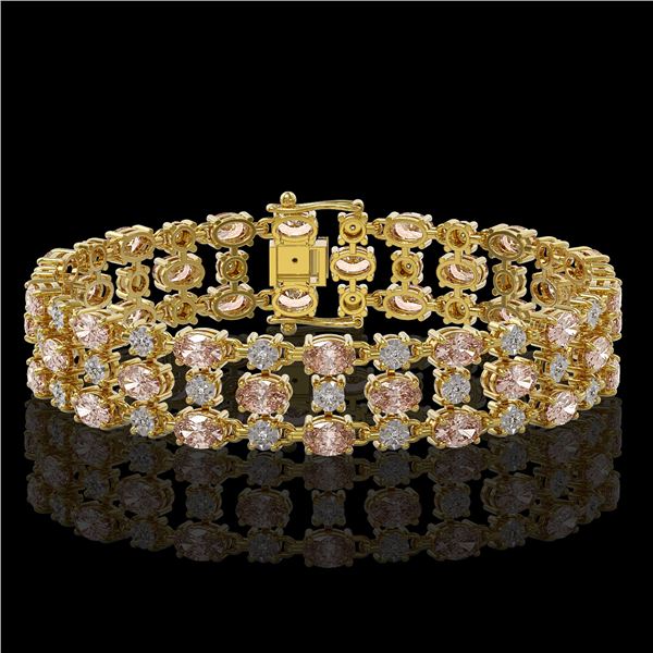 18.05 ctw Morganite & Diamond Bracelet 10K Yellow Gold - REF-318G2W