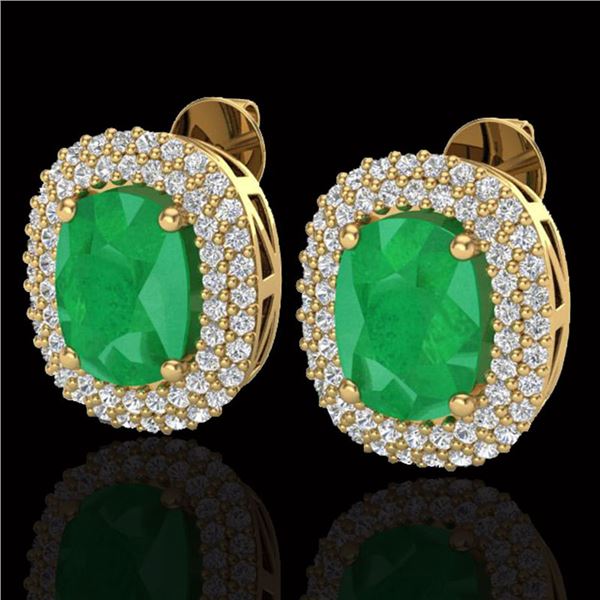 6.30 ctw Emerald & Micro Pave VS/SI Diamond Earrings 18k Yellow Gold - REF-160N9F