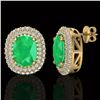 Image 2 : 6.30 ctw Emerald & Micro Pave VS/SI Diamond Earrings 18k Yellow Gold - REF-160N9F