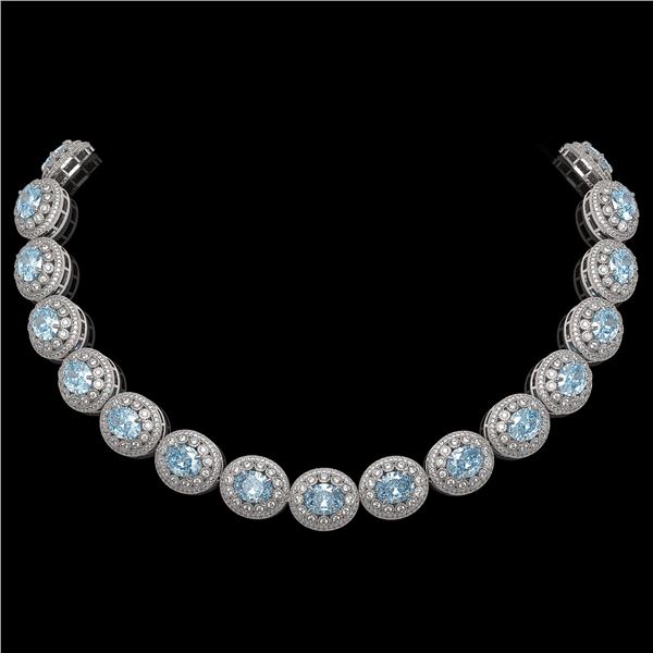 90.5 ctw Aquamarine & Diamond Victorian Necklace 14K White Gold - REF-3020A2N