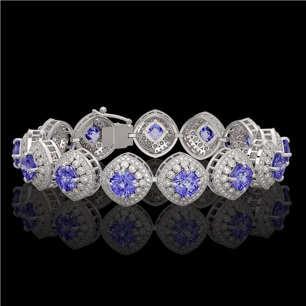 38.1 ctw Tanzanite & Diamond Victorian Bracelet 14K White Gold - REF-1136W8H