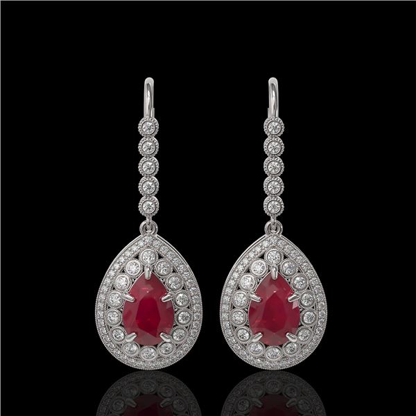 10.15 ctw Certified Ruby & Diamond Victorian Earrings 14K White Gold - REF-279N3F