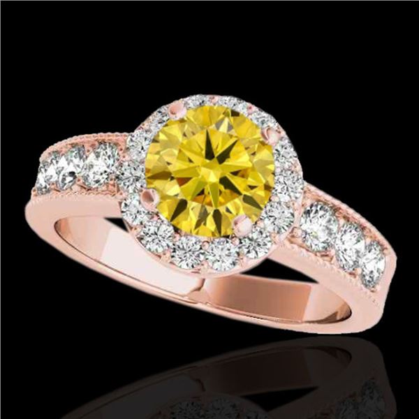 1.85 ctw Certified SI/I Fancy Intense Yellow Diamond Ring 10k Rose Gold - REF-211F4M