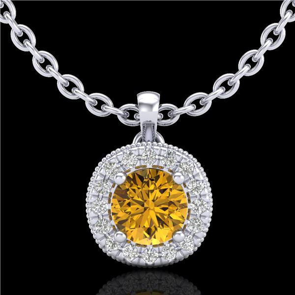 1.1 ctw Intense Fancy Yellow Diamond Art Deco Necklace 18k White Gold - REF-167G6W