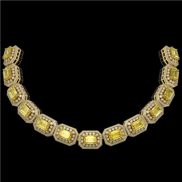 110.45 ctw Canary Citrine & Diamond Victorian Necklace 14K Yellow Gold - REF-2357H6R