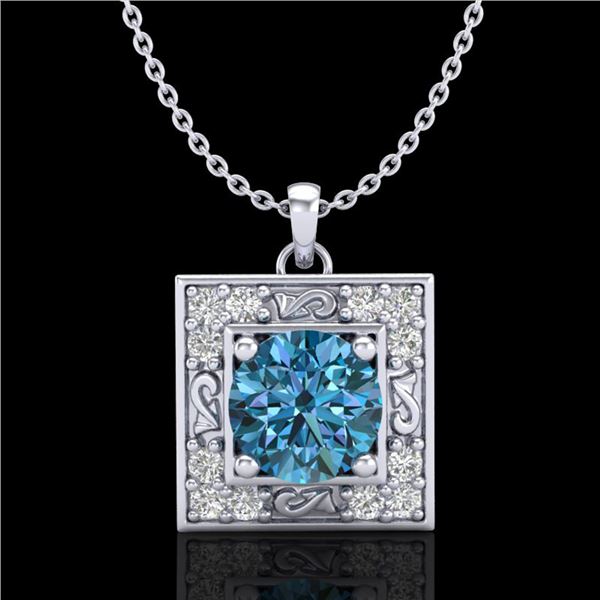 1.02 ctw Fancy Intense Blue Diamond Art Deco Necklace 18k White Gold - REF-125M5G