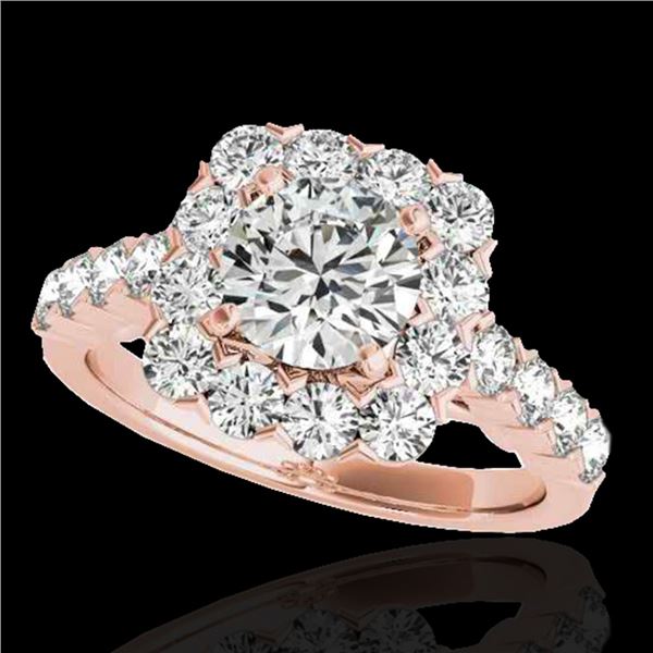 2.5 ctw Certified Diamond Solitaire Halo Ring 10k Rose Gold - REF-231W8H