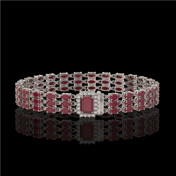 28.74 ctw Ruby & Diamond Bracelet 14K White Gold - REF-318M2G