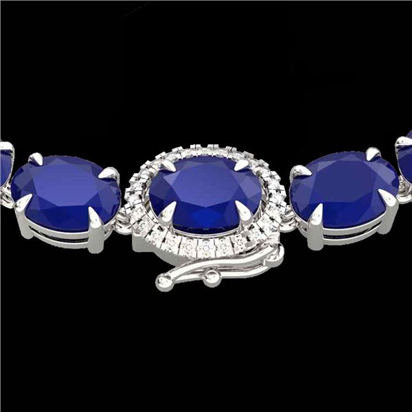 54.25 ctw Sapphire & VS/SI Diamond Micro Pave Necklace 14k White Gold - REF-345H5R