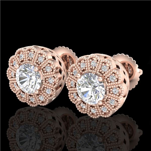 1.32 ctw VS/SI Diamond Solitaire Art Deco Stud Earrings 18k Rose Gold - REF-245N5F
