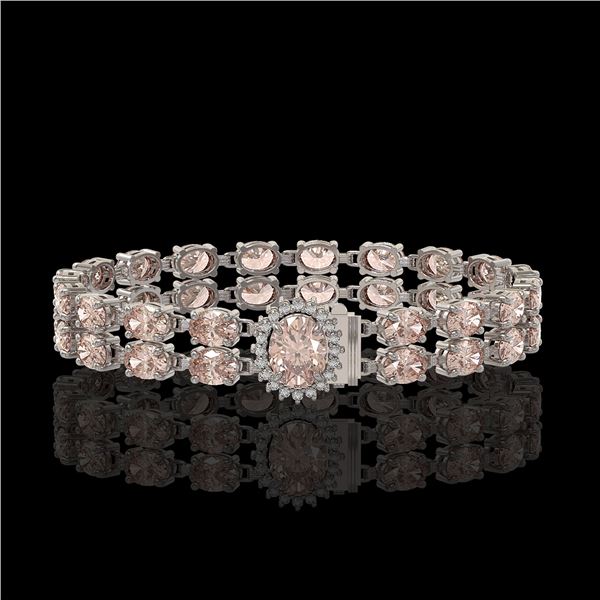 27.57 ctw Morganite & Diamond Bracelet 14K White Gold - REF-400A2N