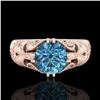 Image 2 : 1 ctw Intense Blue Diamond Engagment Art Deco Ring 18k Rose Gold - REF-180F2M