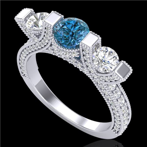 2.3 ctw Fancy Intense Blue Diamond Micro Pave Ring 18k White Gold - REF-236W4H