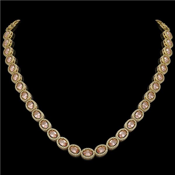 31.96 ctw Morganite & Diamond Micro Pave Halo Necklace 10k Yellow Gold - REF-672Y8X