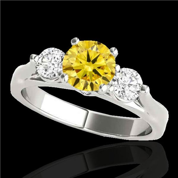 1.50 ctw SI/I Fancy Intense Yellow Diamond 3 Stone Ring 10k White Gold - REF-225Y2X