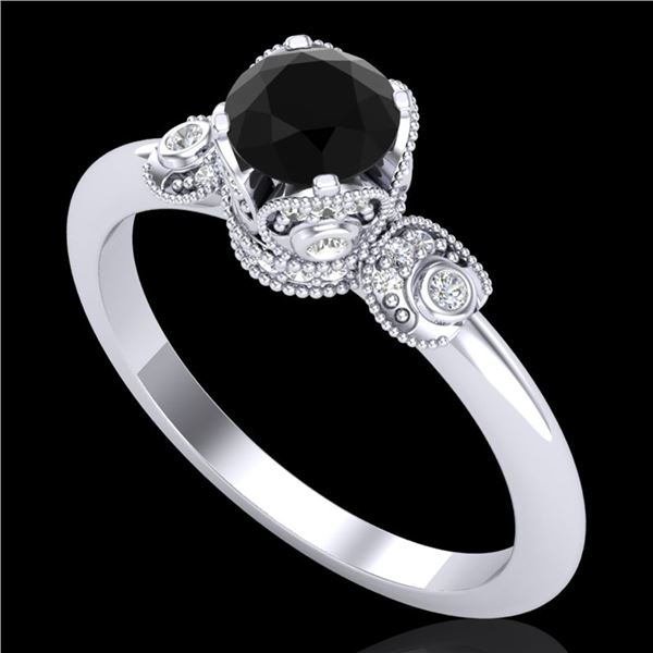 1 ctw Fancy Black Diamond Engagment Art Deco Ring 18k White Gold - REF-80W2H