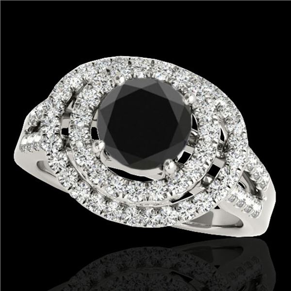 1.75 ctw Certified VS Black Diamond Solitaire Halo Ring 10k White Gold - REF-76R3K