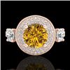 Image 2 : 2.05 ctw Intense Fancy Yellow Diamond Art Deco Ring 18k Rose Gold - REF-345K5Y