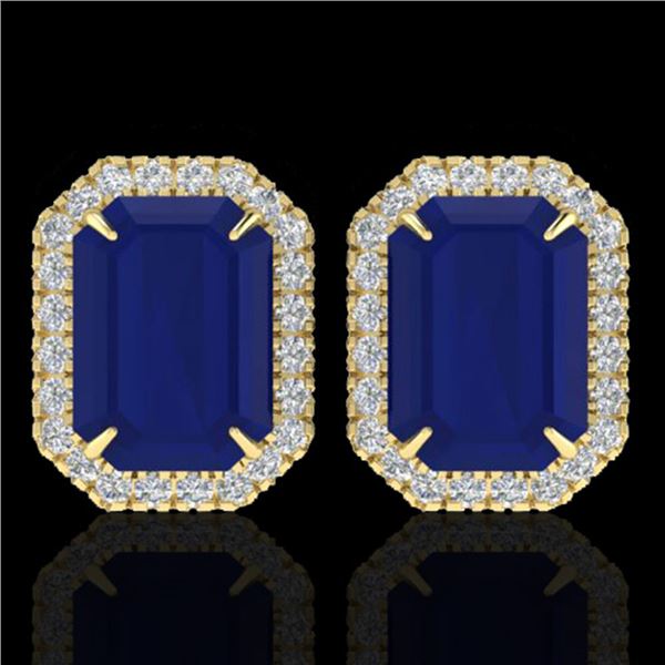 14 ctw Sapphire & Micro Pave VS/SI Diamond Earrings 18k Yellow Gold - REF-136K4Y