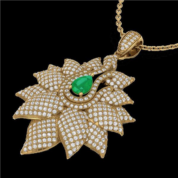 3 ctw Emerald & Micro VS/SI Diamond Designer Necklace 18k Yellow Gold - REF-290Y9X