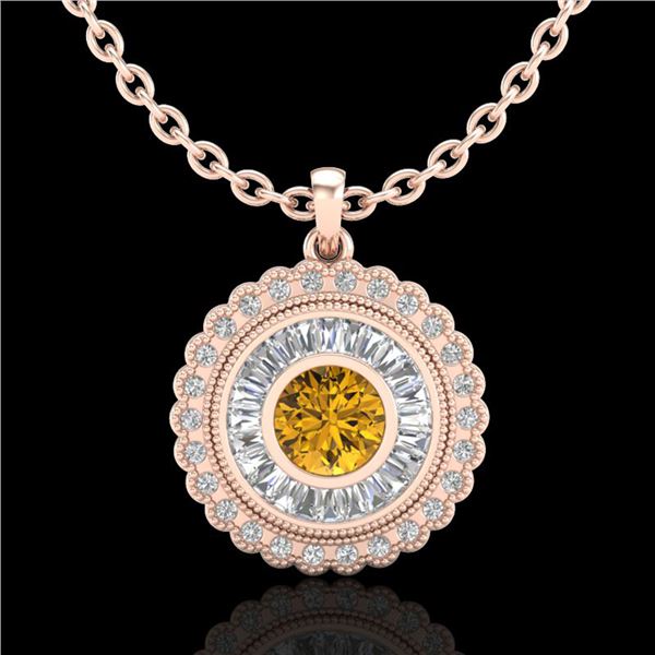 2.11 ctw Intense Fancy Yellow Diamond Art Deco Necklace 18k Rose Gold - REF-281X8A