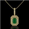 Image 2 : 7.18 ctw Certified Emerald & Diamond Victorian Necklace 14K Yellow Gold - REF-172H8R