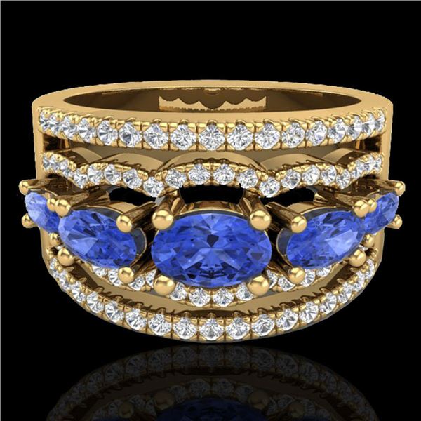 2.25 ctw Tanzanite & Micro Pave VS/SI Diamond Designer Ring 10k Yellow Gold - REF-81H8R