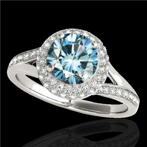 1.85 ctw SI Certified Fancy Blue Diamond Halo Ring 10k White Gold - REF-163R6K