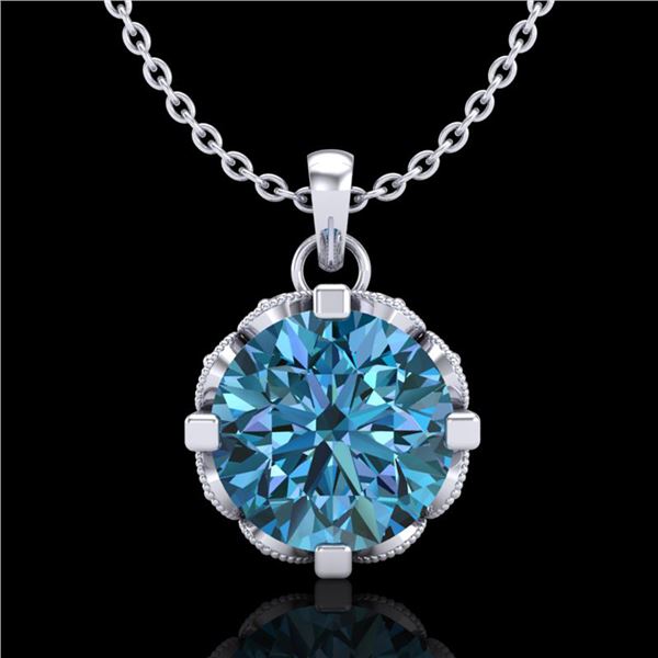 1.5 ctw Fancy Intense Blue Diamond Art Deco Necklace 18k White Gold - REF-172Y8X