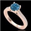 Image 1 : 1.45 ctw Fancy Intense Blue Diamond Art Deco Ring 18k Rose Gold - REF-178N2F
