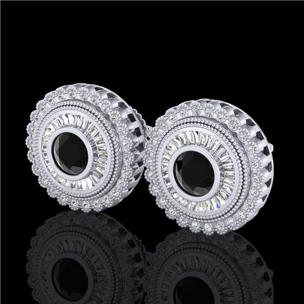 2.61 ctw Fancy Black Diamond Art Deco Stud Earrings 18k White Gold - REF-236N4F