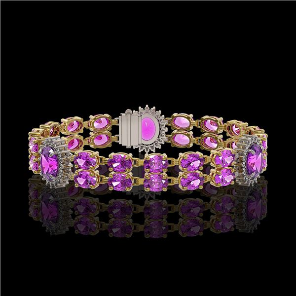 15.62 ctw Amethyst & Diamond Bracelet 14K Yellow Gold - REF-254H5R