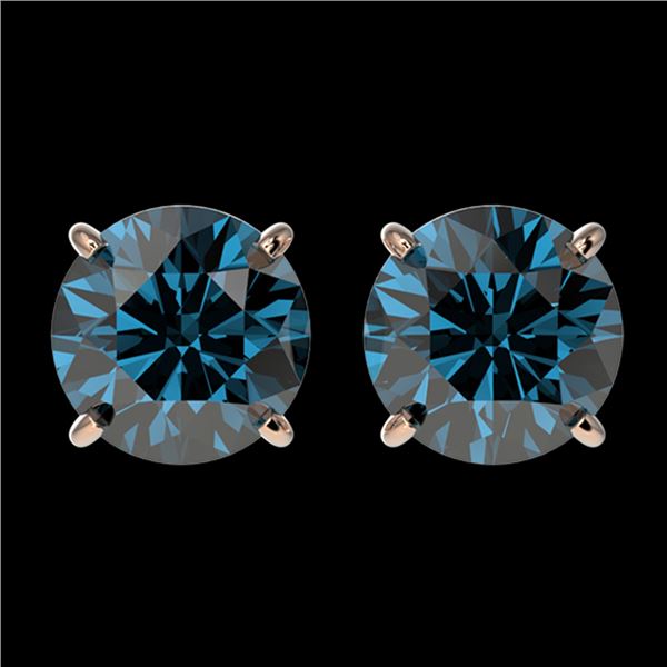 2.11 ctw Certified Intense Blue Diamond Stud Earrings 10k Rose Gold - REF-181G6W